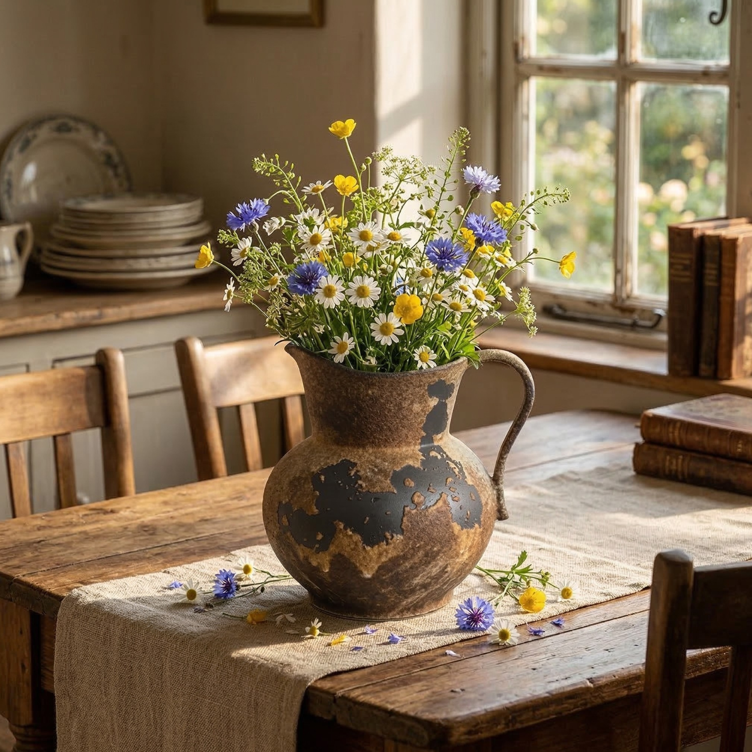 Wabi-Sabi Ceramic Pitcher Vase – Rustic Japanese Style Pottery Decor for Living Room & Dining Table Japandi Decor