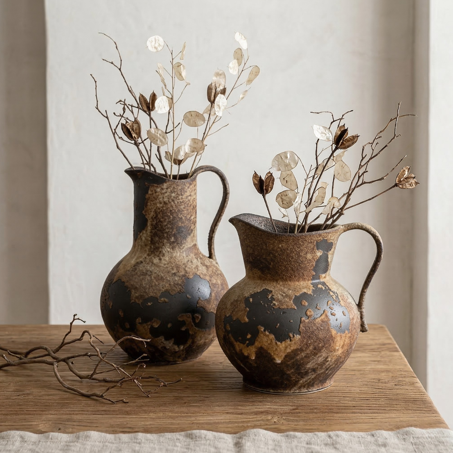 Wabi-Sabi Ceramic Pitcher Vase – Rustic Japanese Style Pottery Decor for Living Room & Dining Table Japandi Decor