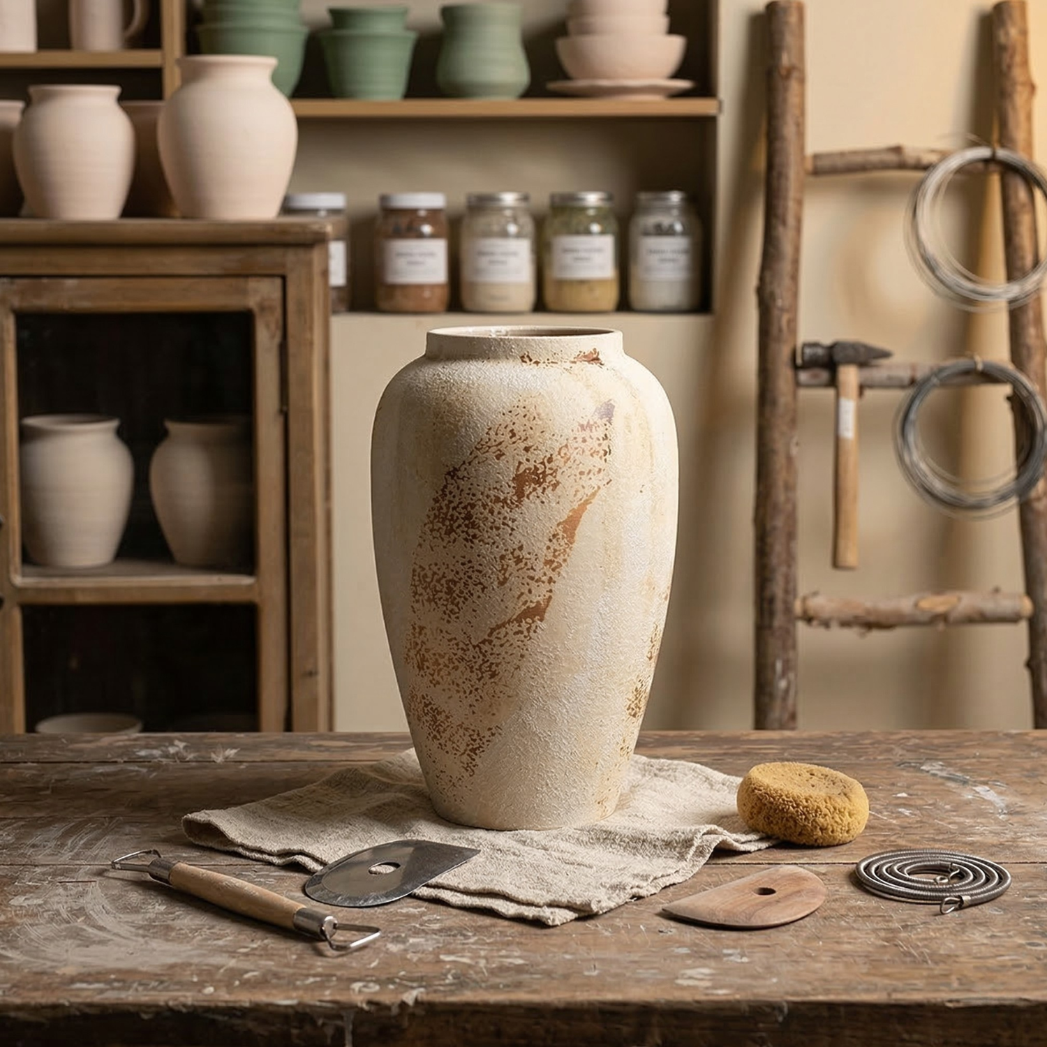 Wabi-Sabi Textured Ceramic Vase - Handmade Rustic Farmhouse Home Decor (Multiple Sizes)