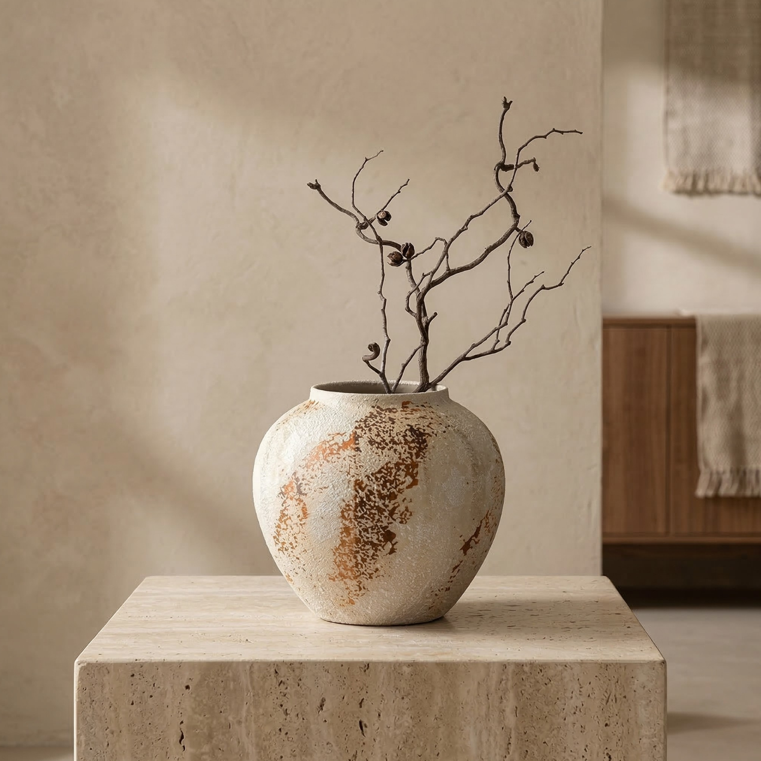 Wabi-Sabi Textured Ceramic Vase - Handmade Rustic Farmhouse Home Decor (Multiple Sizes)