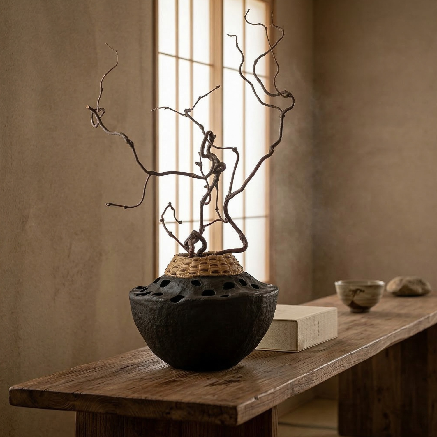 Wabi-Sabi Zen Decorative Vase – Rustic Japanese Style Sculptural Vase for Minimalist Home Decor