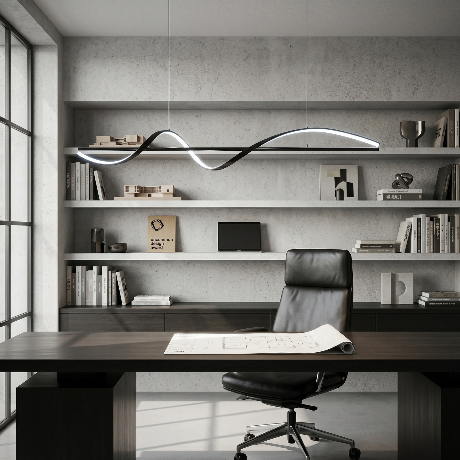 Wave LED Pendant Light | Modern Black Linear Chandelier | Dimmable Dining Room Island Light | Minimalist Sculptural Hanging Light Fixture