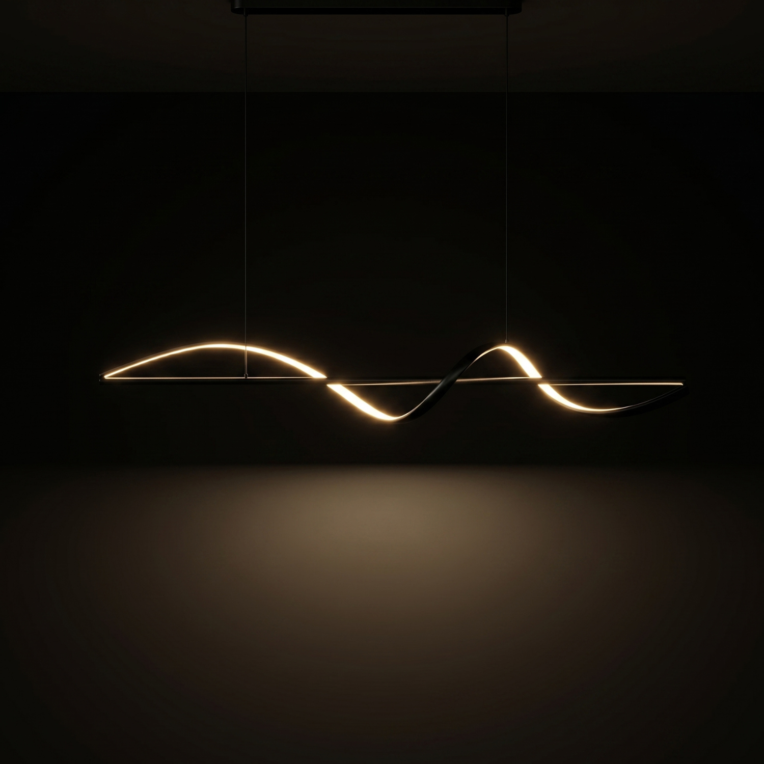Wave LED Pendant Light | Modern Black Linear Chandelier | Dimmable Dining Room Island Light | Minimalist Sculptural Hanging Light Fixture