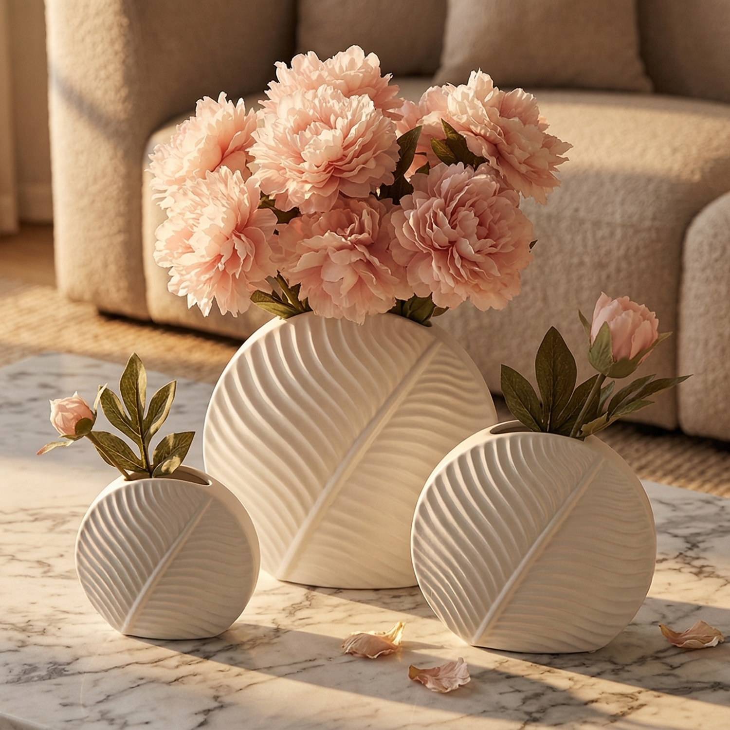 White Ceramic Leaf Vase | Nordic Flat Vase for Home Decor | Boho Flower Vase | Small Medium Large