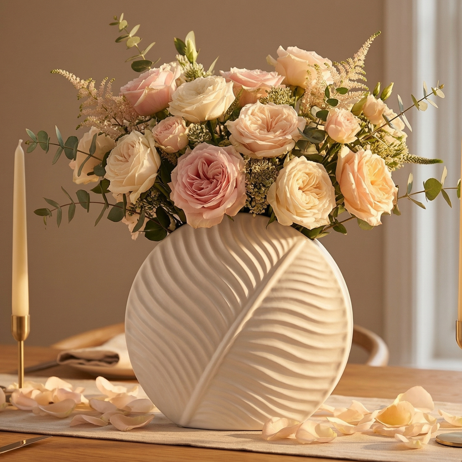 White Ceramic Leaf Vase | Nordic Flat Vase for Home Decor | Boho Flower Vase | Small Medium Large