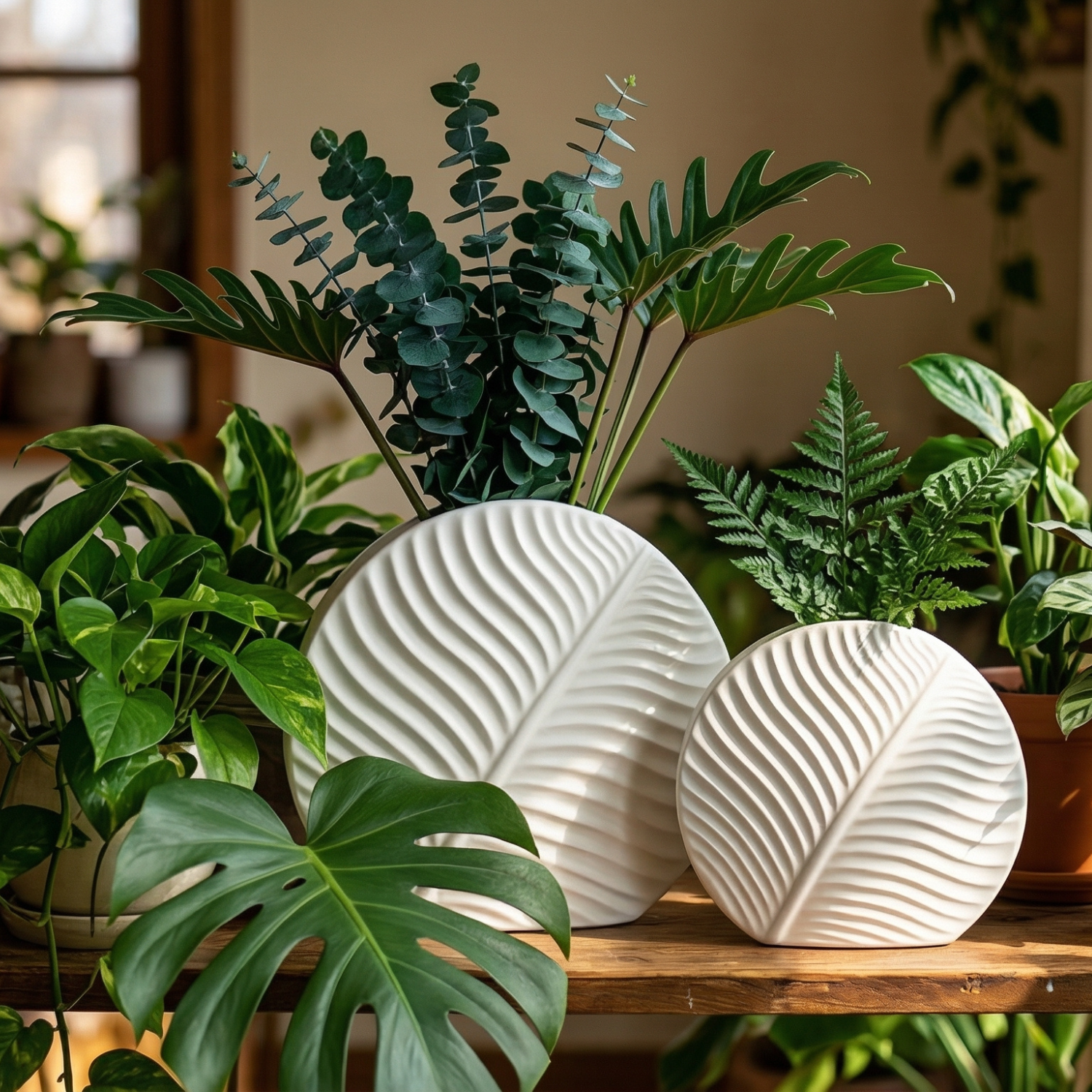 White Ceramic Leaf Vase | Nordic Flat Vase for Home Decor | Boho Flower Vase | Small Medium Large