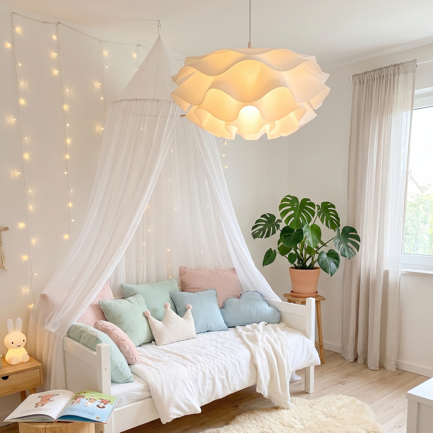 White Lotus Petal Cloud Chandelier | Modern Layered Flower Pendant Light | Bedroom Dining Room Statement Ceiling Light | Remote Control Dimming