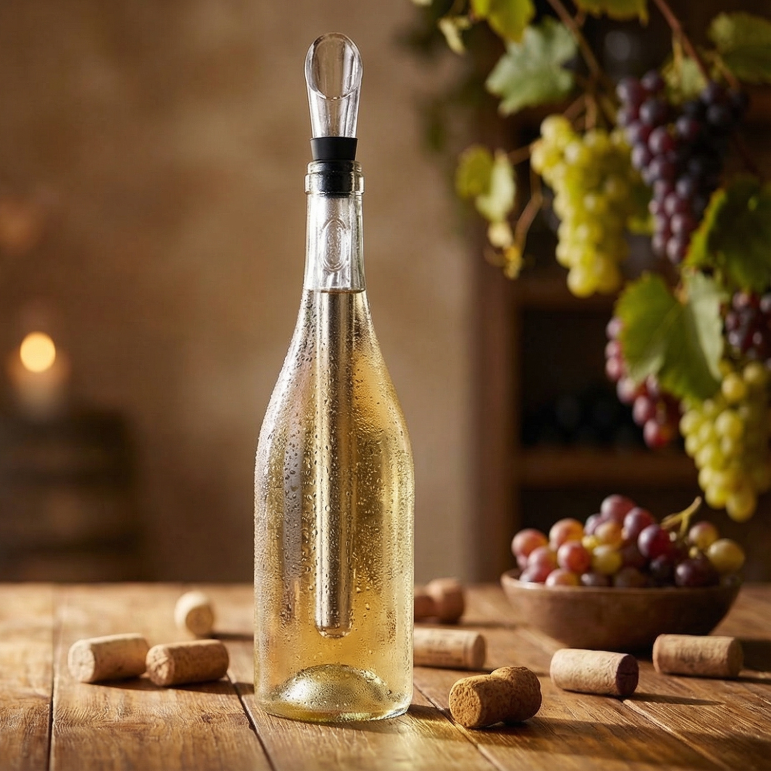 Wine Chiller Stick | Stainless Steel In-Bottle Wine Cooler with Aerator Pourer — Keeps Wine Cold Without Ice