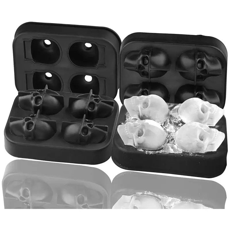 Skull Ice Cube Mold Tray - 3D Skull Ice Maker for Whiskey, Bourbon, Cocktails & Halloween Drinks