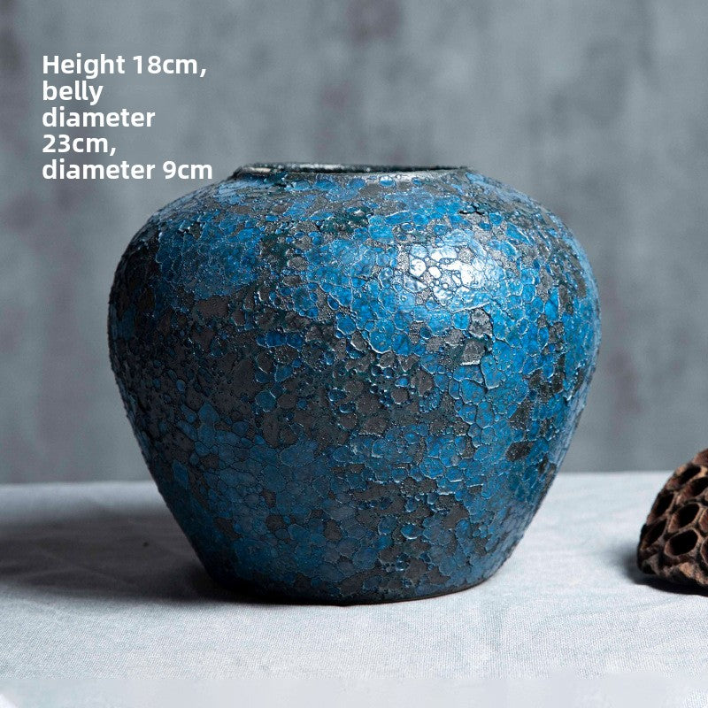 Sun Lake Supply Textured Blue Ceramic Vase Artisan Decorative Vase Available in Multiple Sizes