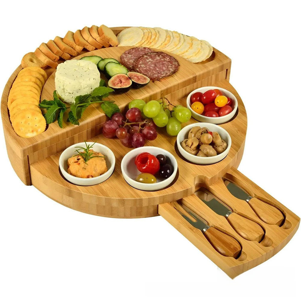 Sun Lake Supply Bamboo Cheese & Charcuterie Board Semi-Circle Space Saving Design