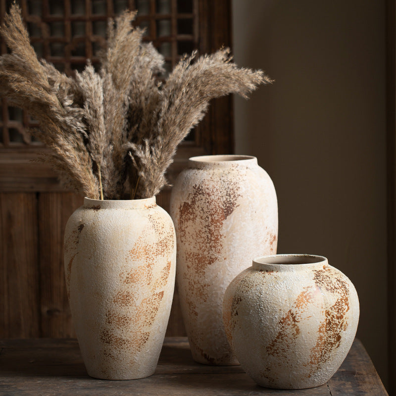 Wabi-Sabi Textured Ceramic Vase - Handmade Rustic Farmhouse Home Decor (Multiple Sizes)