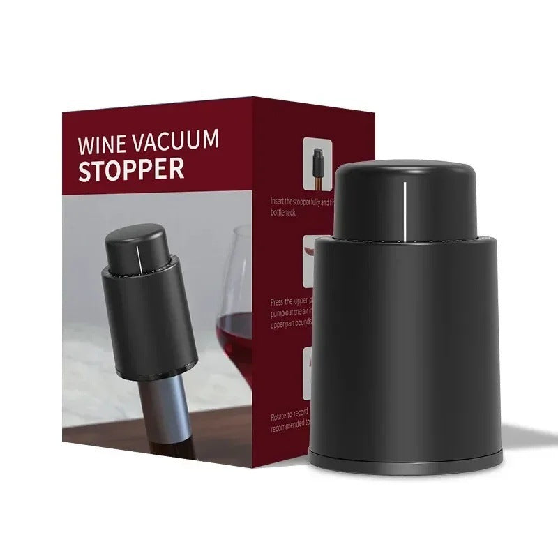 Sun Lake Supply wine vacuum stopper, black body with pump top and date tracker