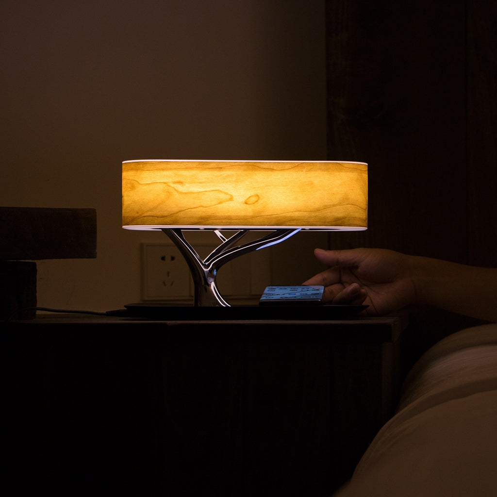 Modern Wood Table Lamp with Wireless Charging ? LED Bedside Nightstand Light