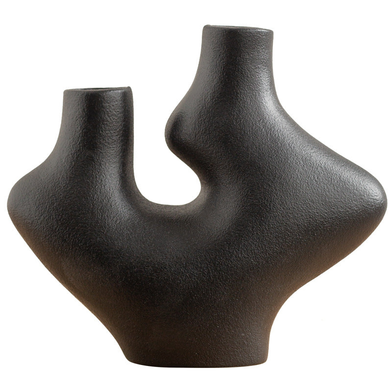 Abstract Sculptural Ceramic Vase – Modern Minimalist Decor (Obsidian Black or Ivory White)