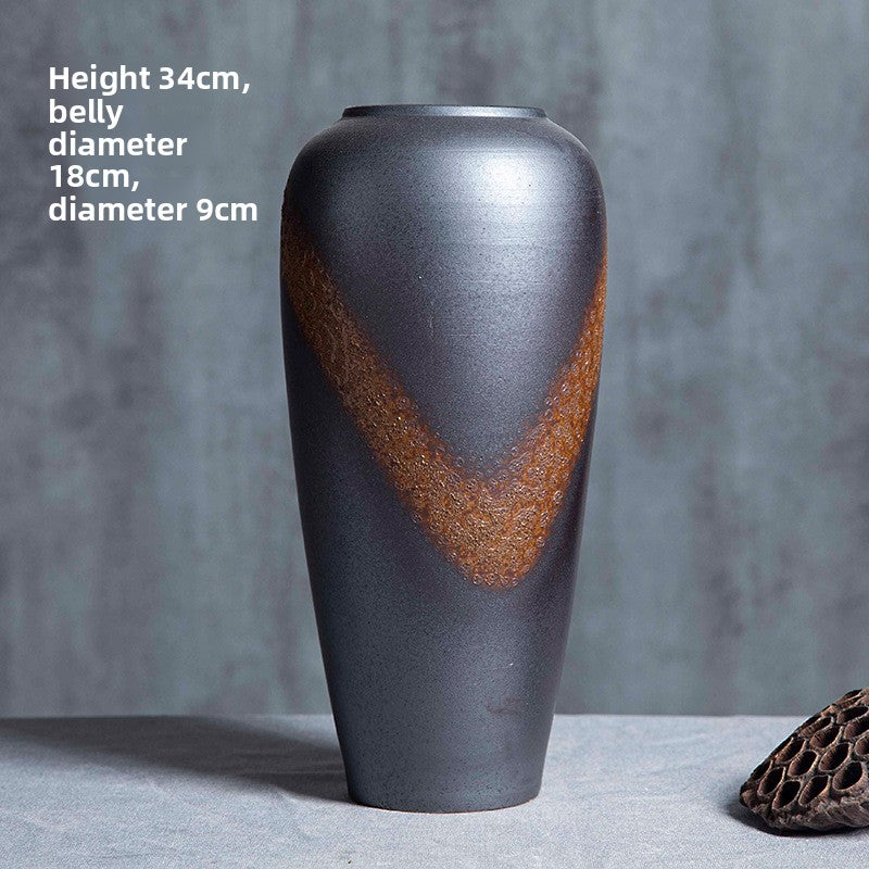 Sun Lake Supply Textured Charcoal Ceramic Vase Artisan Decorative Vase with Bronze Accent (Multiple Sizes)