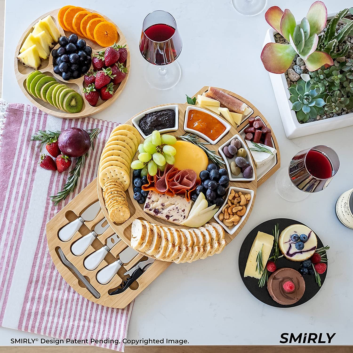 Sun Lake Supply Wooden Two-Drawer Cheese & Charcuterie Board Fruit Plate Serving Set