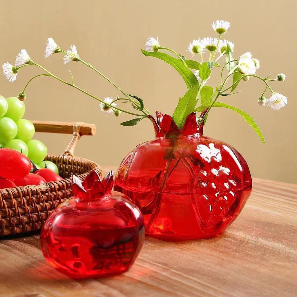 Sun Lake Supply Pomegranate Glass Vase - Sculptural Red Art Vase for Modern Home Decor