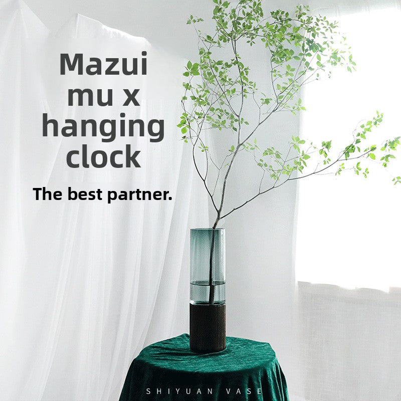 Sun Lake Supply Modern Glass & Wood Cylinder Vase Minimalist Nordic Table Flower Vase