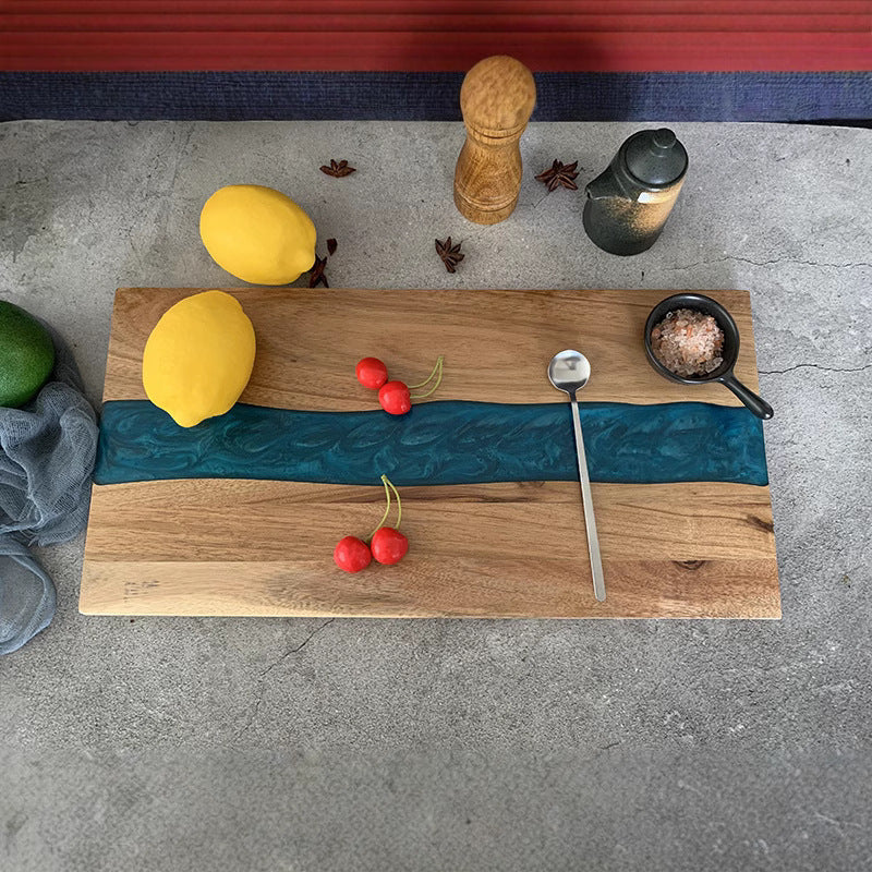 Acacia Wood & Resin Cutting Board, Modern Cheese and Bread Board, Durable Kitchen Chopping Board