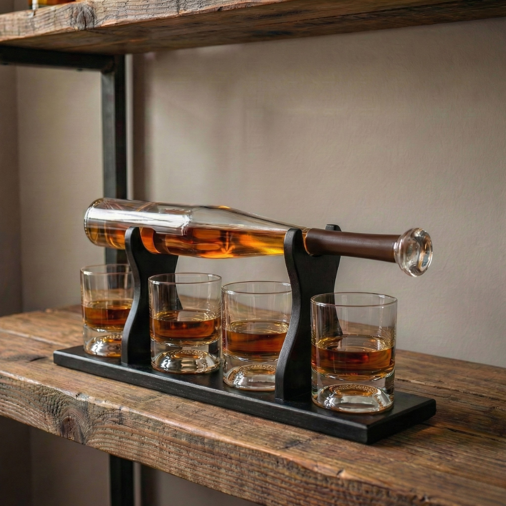 Baseball Bat Whiskey Decanter Set – Luxury Glass Liquor Dispenser with 4 Rocks Glasses