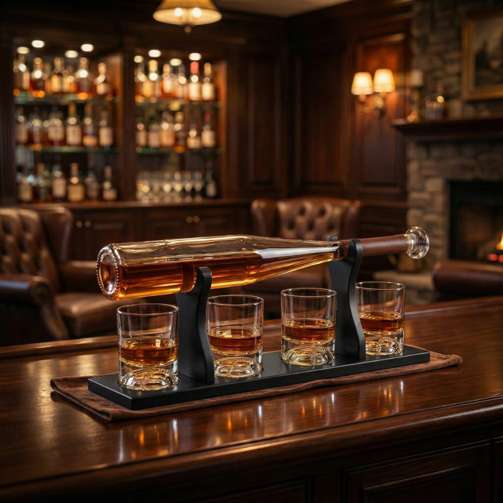 Baseball Bat Whiskey Decanter Set – Luxury Glass Liquor Dispenser with 4 Rocks Glasses