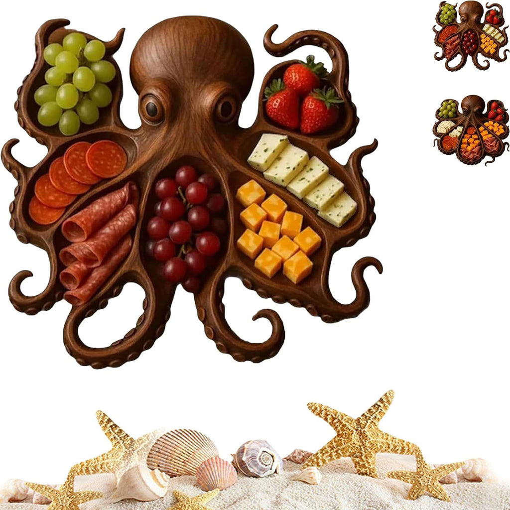 Sun Lake Supply Wooden Octopus Serving Tray Cheese & Charcuterie Board Delicacy Platter