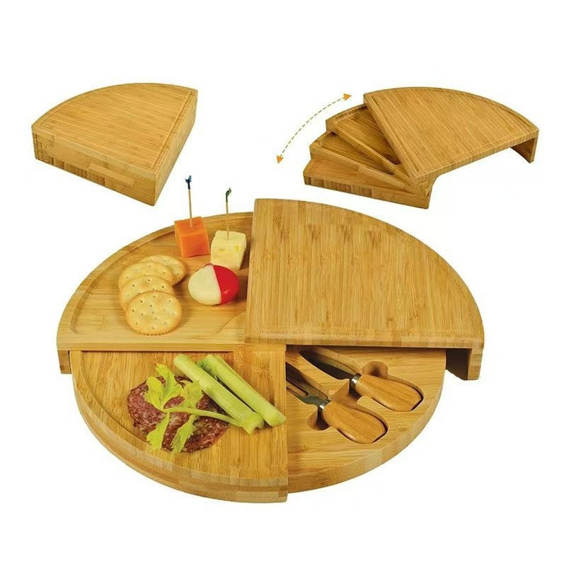 Sun Lake Supply Bamboo Cheese & Charcuterie Board Circular Drawer Space Saving Design