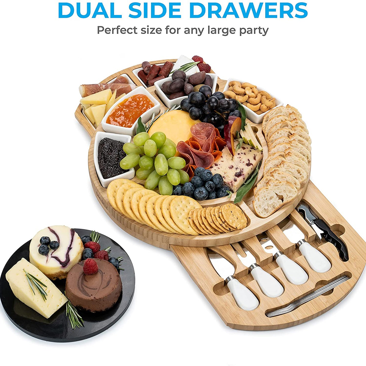 Sun Lake Supply Wooden Two-Drawer Cheese & Charcuterie Board Fruit Plate Serving Set