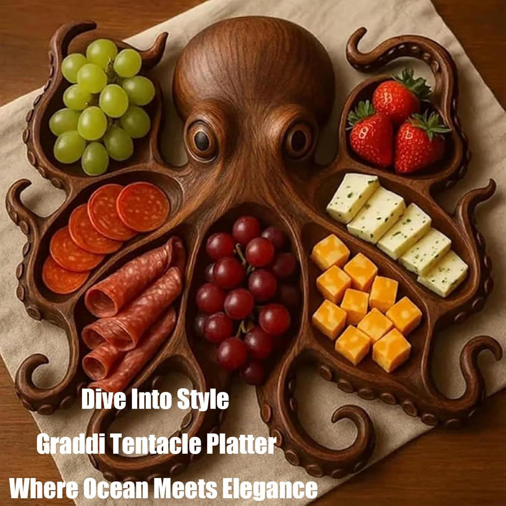 Sun Lake Supply Wooden Octopus Serving Tray Cheese & Charcuterie Board Delicacy Platter