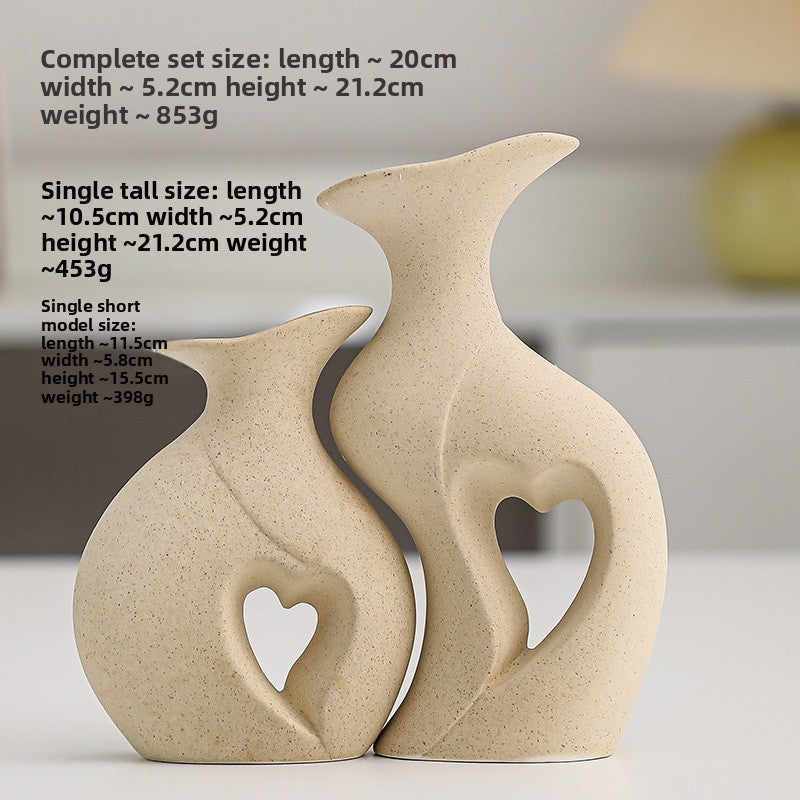 Sun Lake Supply Ceramic Heart Flower Vase ? Modern Sculptural Home Decor 2pc Set