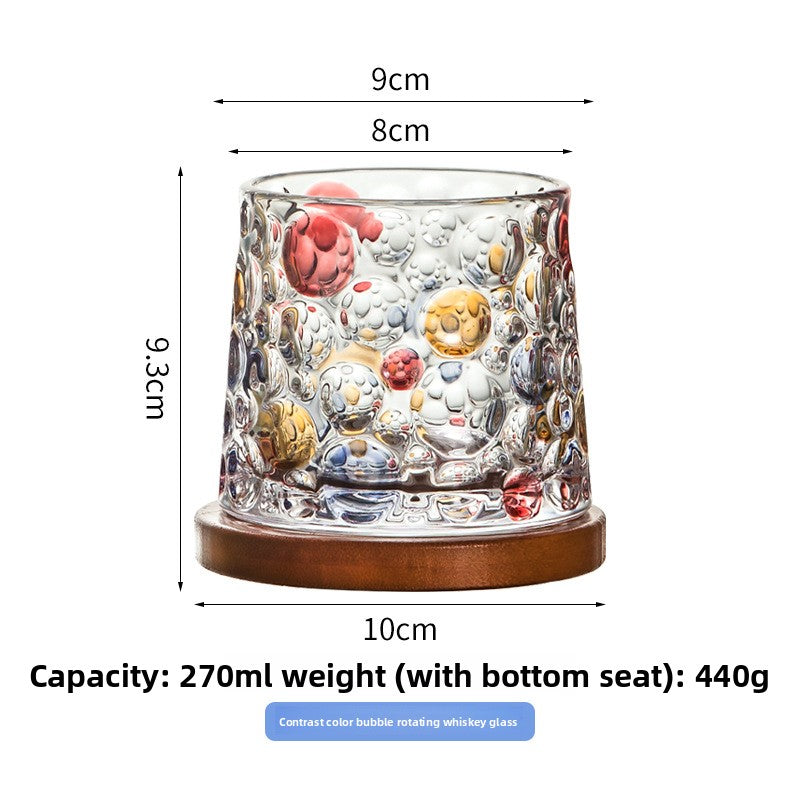 Rotating Pattern Whiskey Glass with Wooden Base