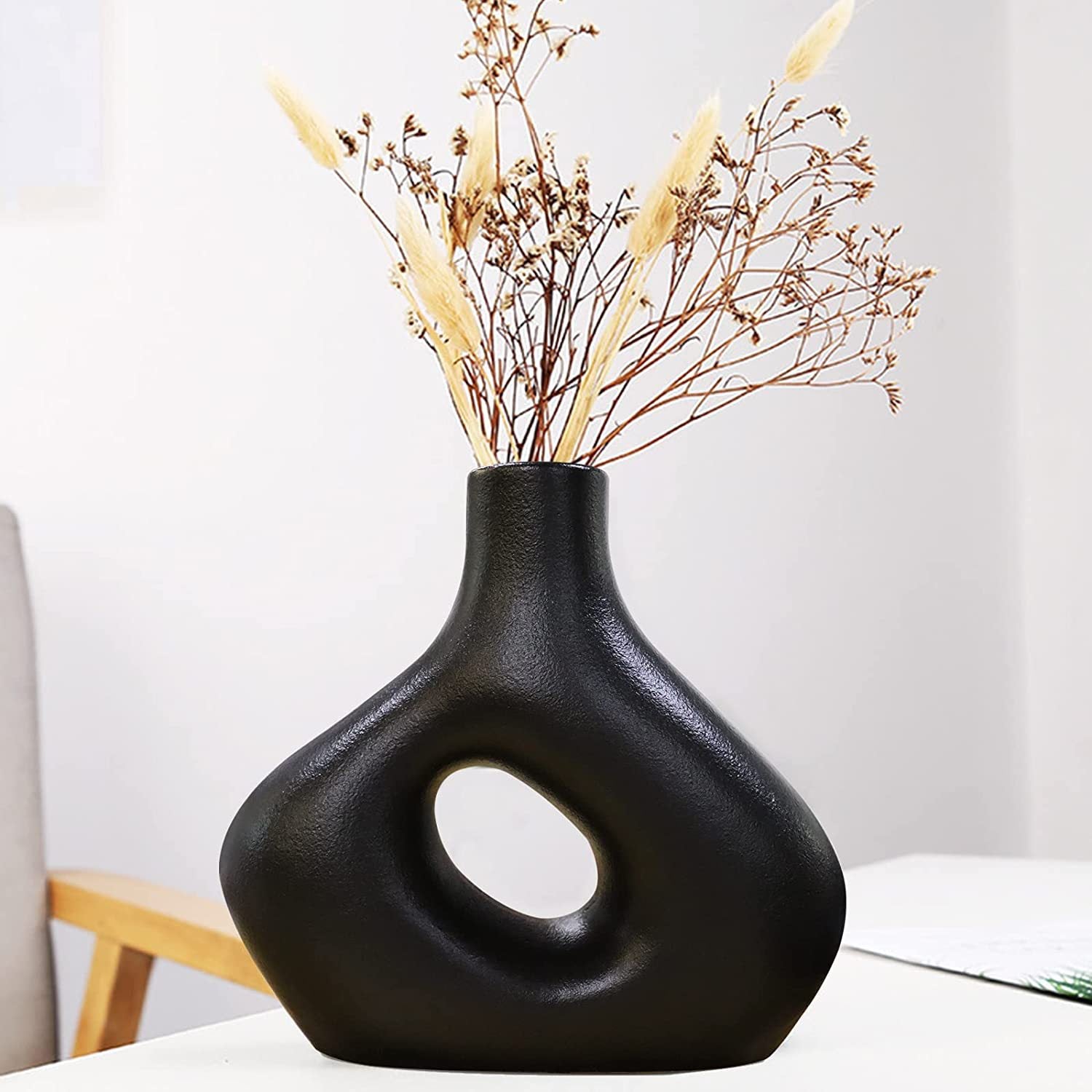 Modern Sculptural Ceramic Vase with Hollow Center – Minimalist Home Decor
