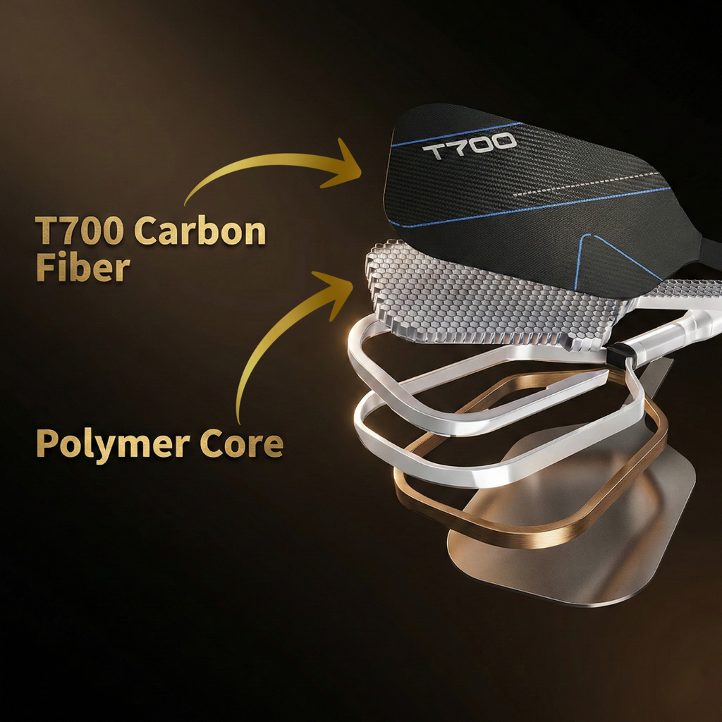 T700 Carbon Fiber Pickleball Paddle - Matte Textured Grip Surface Lightweight 220g Control + Power (Blue/Red/Neon Green)