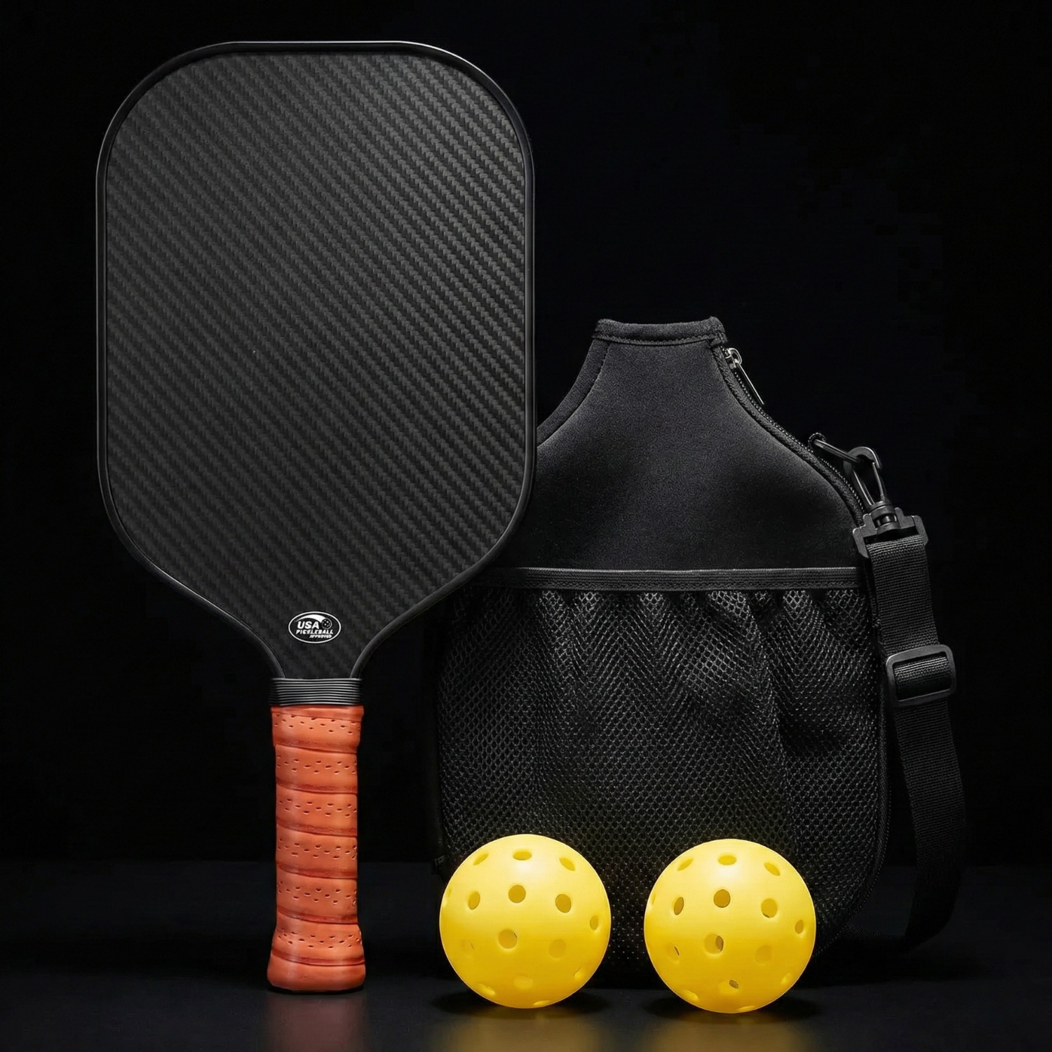 T700 Carbon Fiber Pickleball Paddle Set (16mm) | USAPA Approved + Travel Bag & 2 Balls (Inferno Black)