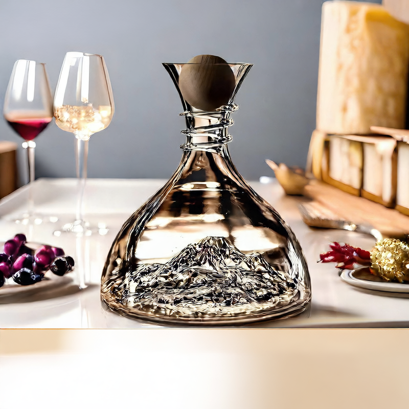 Mountain-Inspired Crystal Wine Decanter ? Sculptural Glass with Cork Stopper