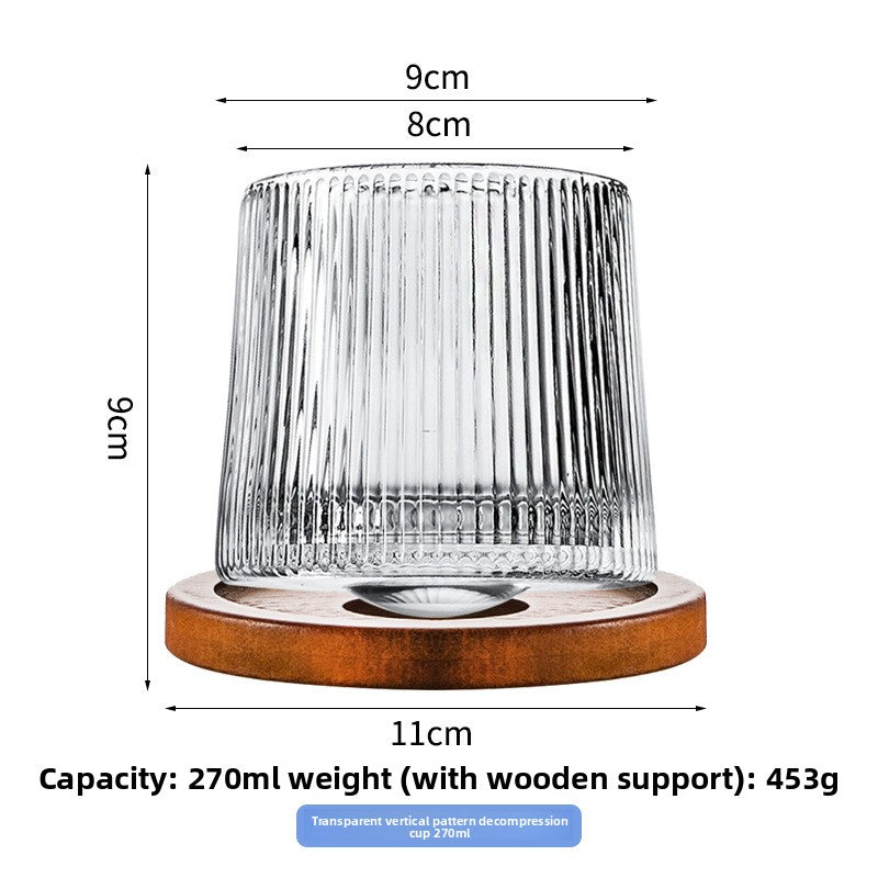 Rotating Pattern Whiskey Glass with Wooden Base