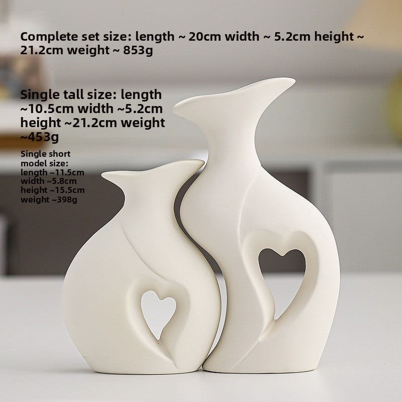 Sun Lake Supply Ceramic Heart Flower Vase ? Modern Sculptural Home Decor 2pc Set