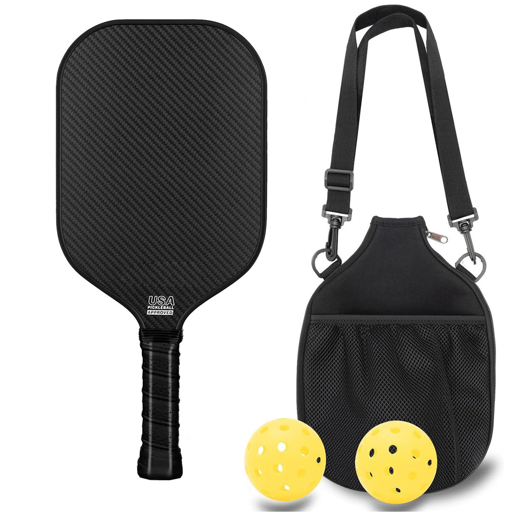 T700 Carbon Fiber Pickleball Paddle Set (16mm) | USAPA Approved + Travel Bag & 2 Balls (Stealth Black)