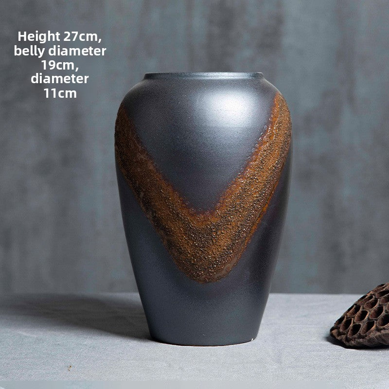 Sun Lake Supply Textured Charcoal Ceramic Vase Artisan Decorative Vase with Bronze Accent (Multiple Sizes)