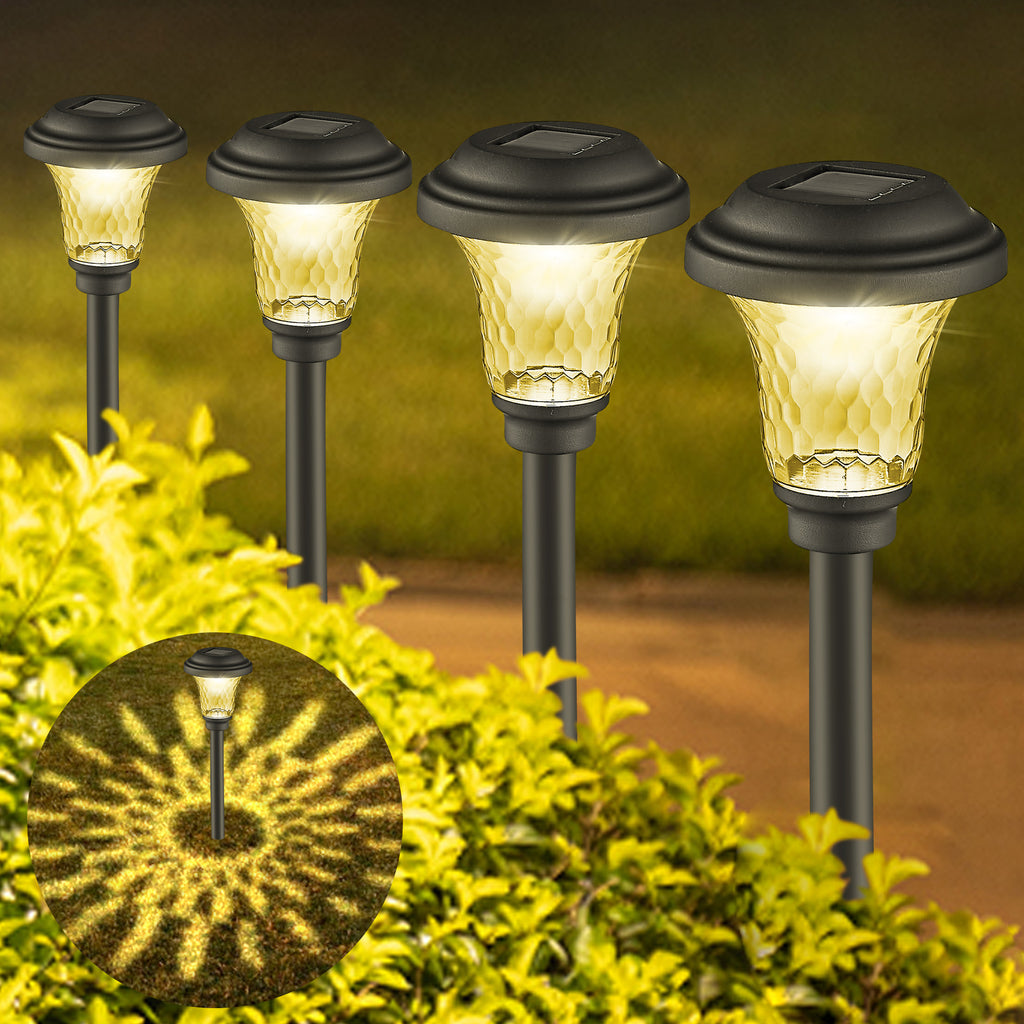Solar Garden Stake Lights with Decorative Flower Pattern, Waterproof LED Pathway Lighting, Warm White Auto On at Night, 1–6 Pack