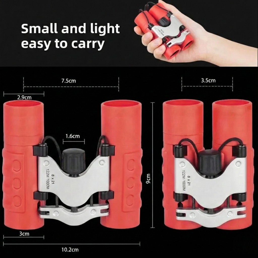 Mini Compact Binoculars 8x21 - Clear Optics Viewing for Travel, Sports, Concerts (Red or Black)