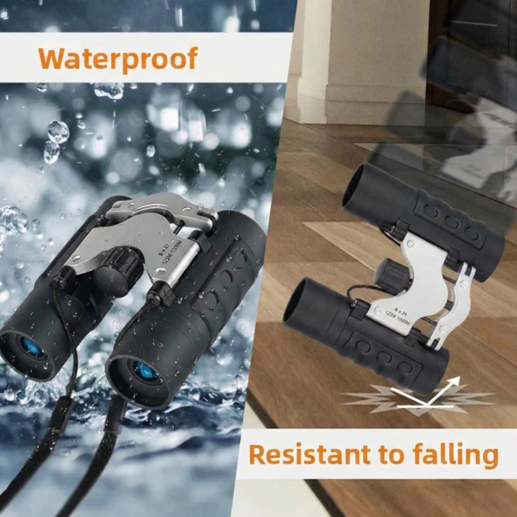 Mini Compact Binoculars 8x21 - Clear Optics Viewing for Travel, Sports, Concerts (Red or Black)