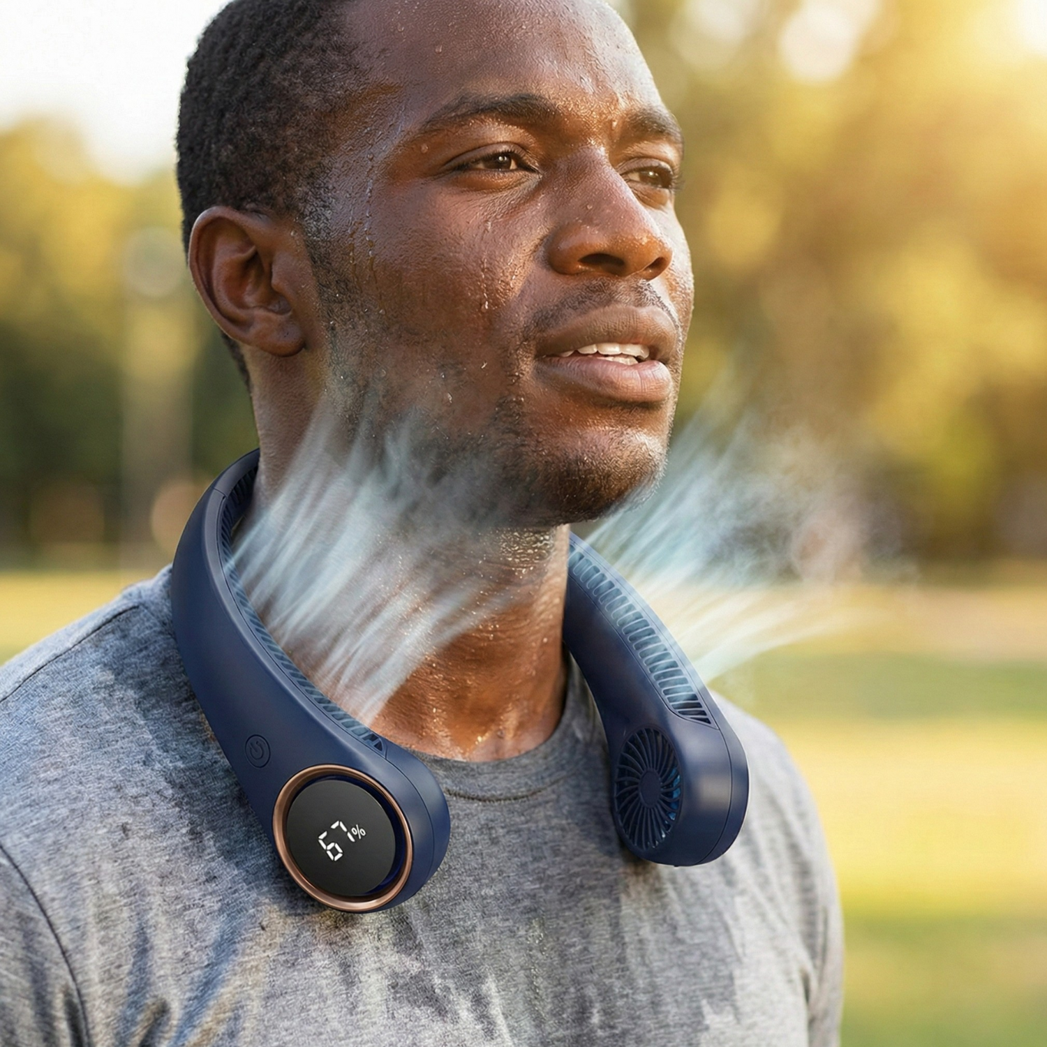 Portable Bladeless Neck Fan, USB Rechargeable Wearable Cooling Fan with Digital Display, Quiet 3-Speed Airflow