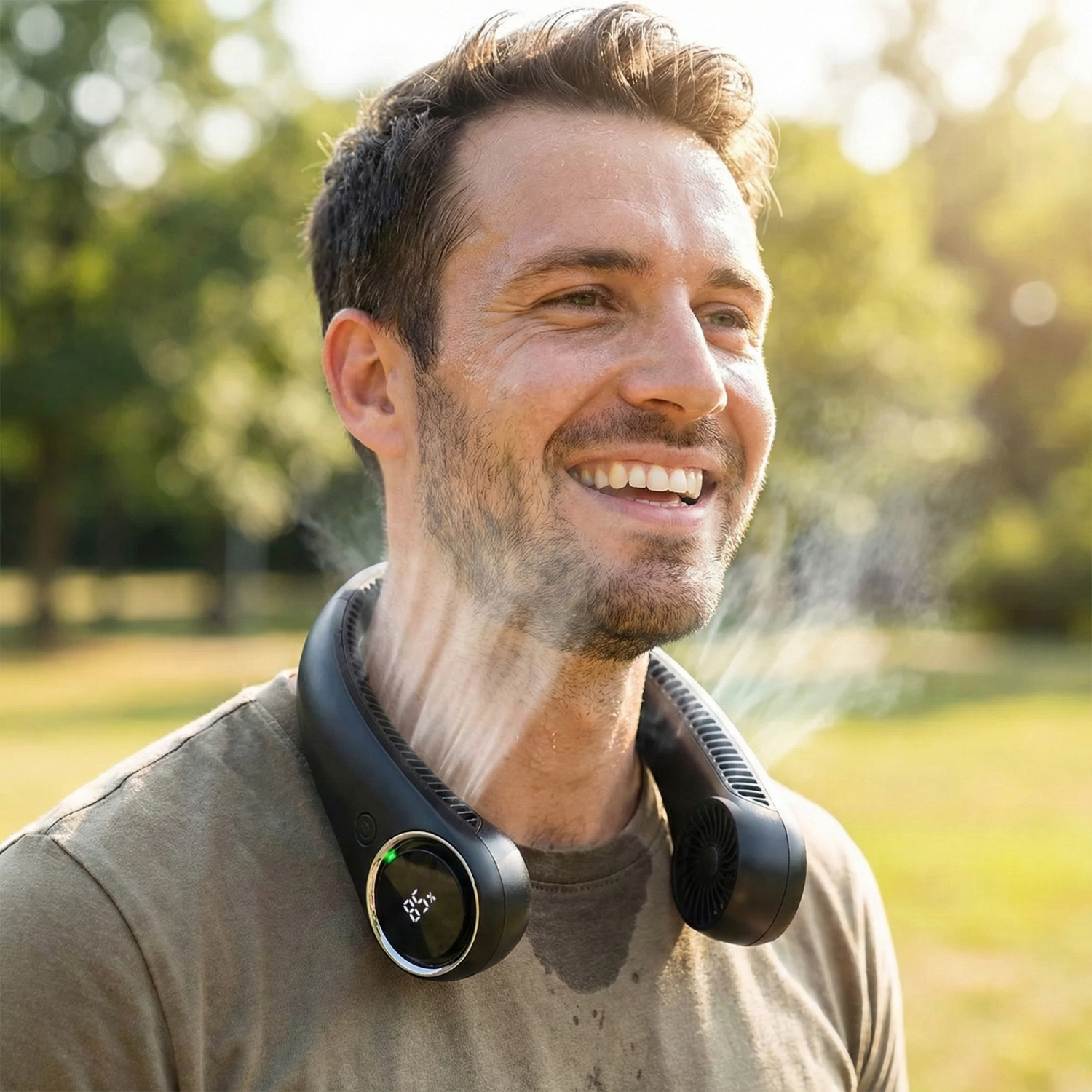 Portable Bladeless Neck Fan, USB Rechargeable Wearable Cooling Fan with Digital Display, Quiet 3-Speed Airflow