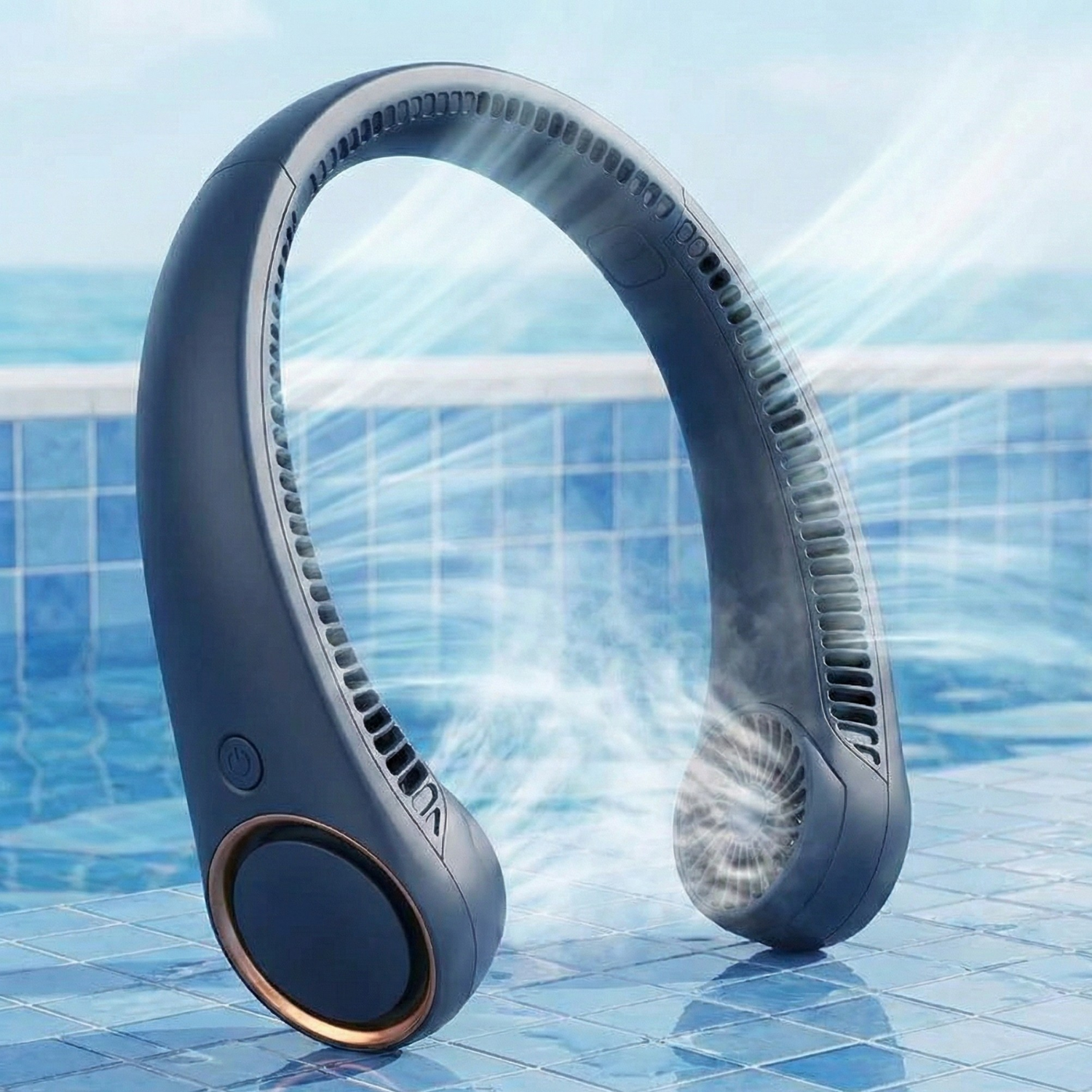 Portable Bladeless Neck Fan, USB Rechargeable Wearable Cooling Fan with Digital Display, Quiet 3-Speed Airflow