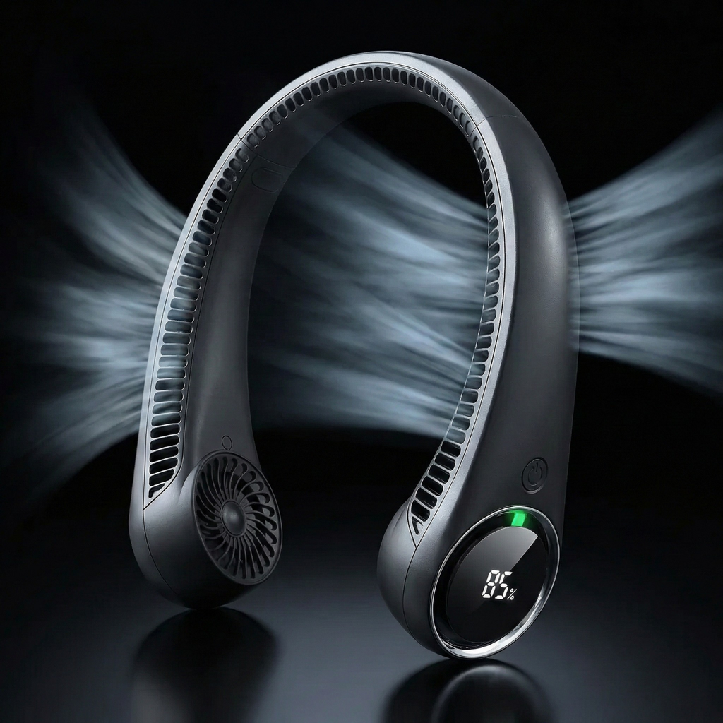 Portable Bladeless Neck Fan, USB Rechargeable Wearable Cooling Fan with Digital Display, Quiet 3-Speed Airflow