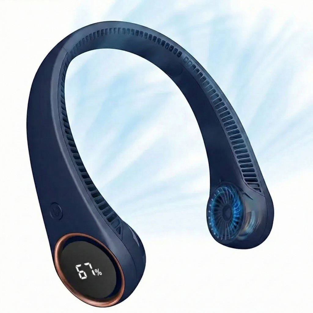 Portable Bladeless Neck Fan, USB Rechargeable Wearable Cooling Fan with Digital Display, Quiet 3-Speed Airflow