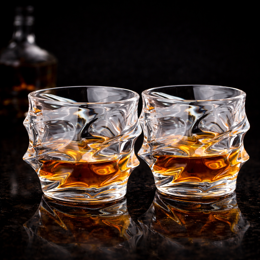 Premium Lead-Free Crystal Whiskey Glass - Heavy Base Old Fashioned Tumbler for Bourbon, Scotch & Cocktails (Molten Cut Design)
