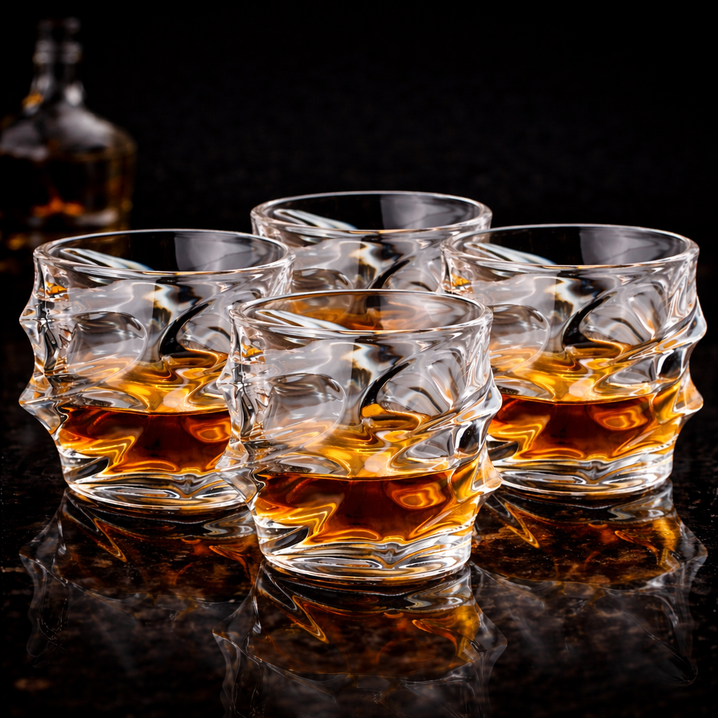 Premium Lead-Free Crystal Whiskey Glass - Heavy Base Old Fashioned Tumbler for Bourbon, Scotch & Cocktails (Molten Cut Design)